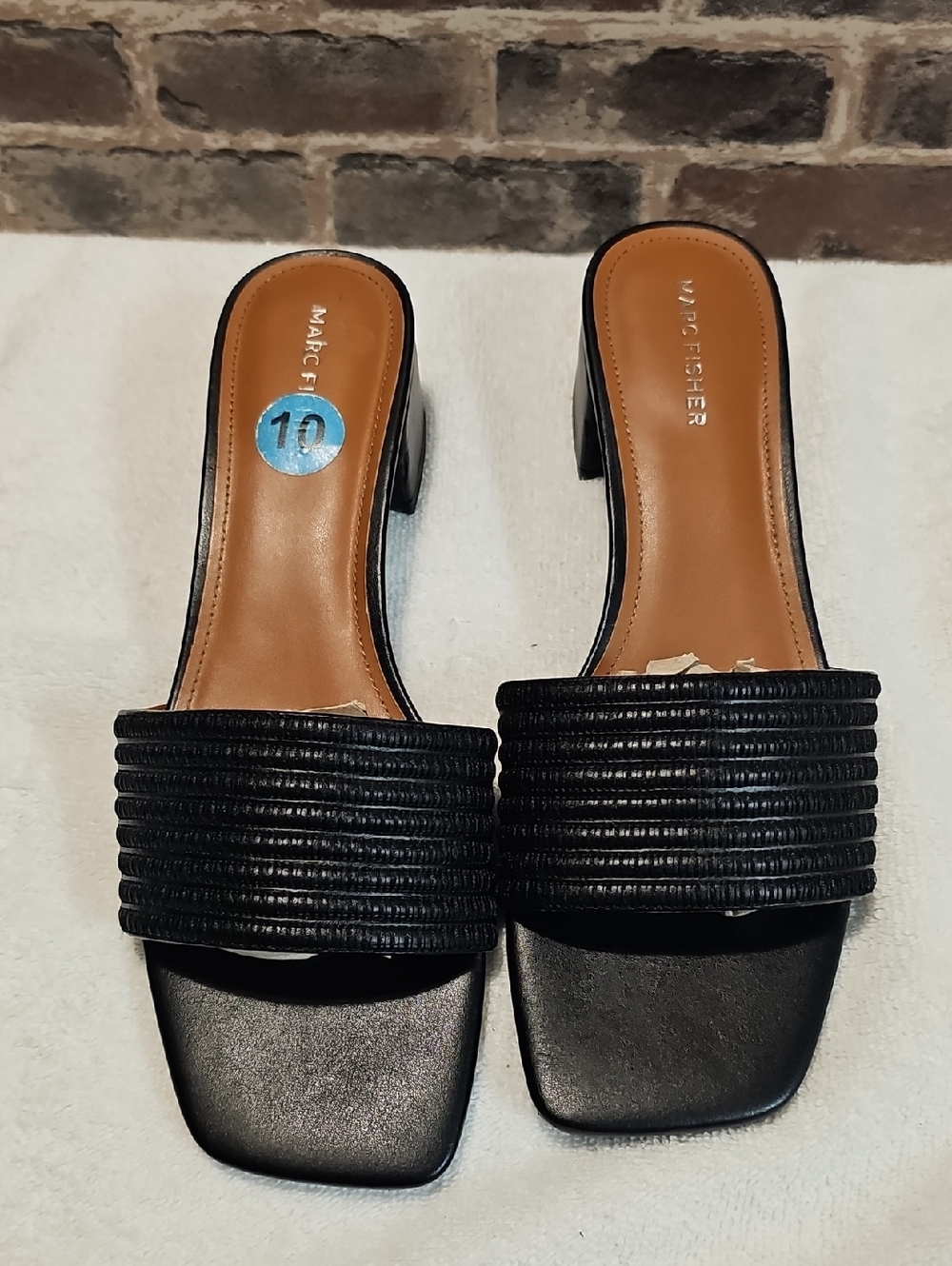 Marc Fisher Black Textured Slide Mules with Low Block Heel